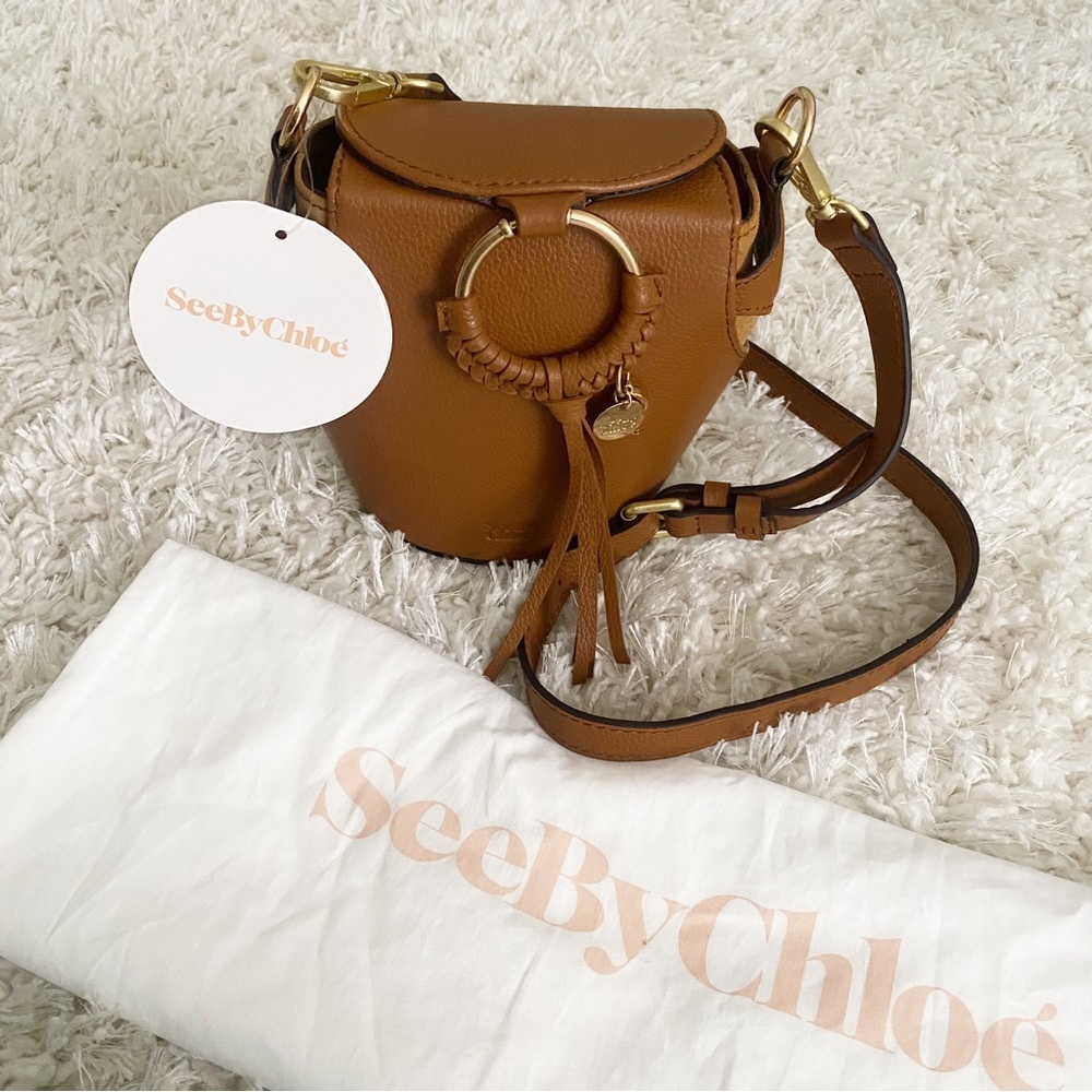 See by Chloe Joan Box Leather Bucket Crossbody Bag Caramello Tan Gold - Picture 6 of 13